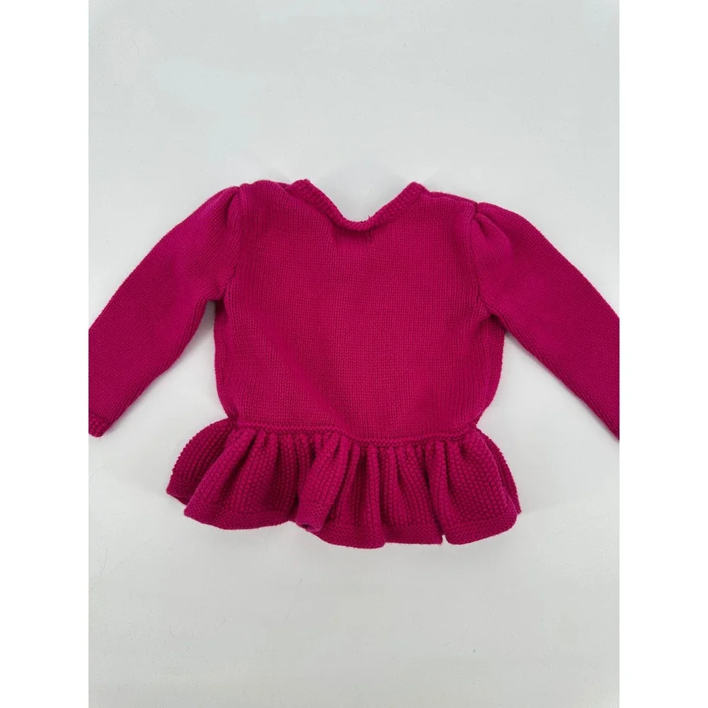 Ralph Lauren Sweater Baby Girls 12M Pink American Flag Peplum Knit Cotton